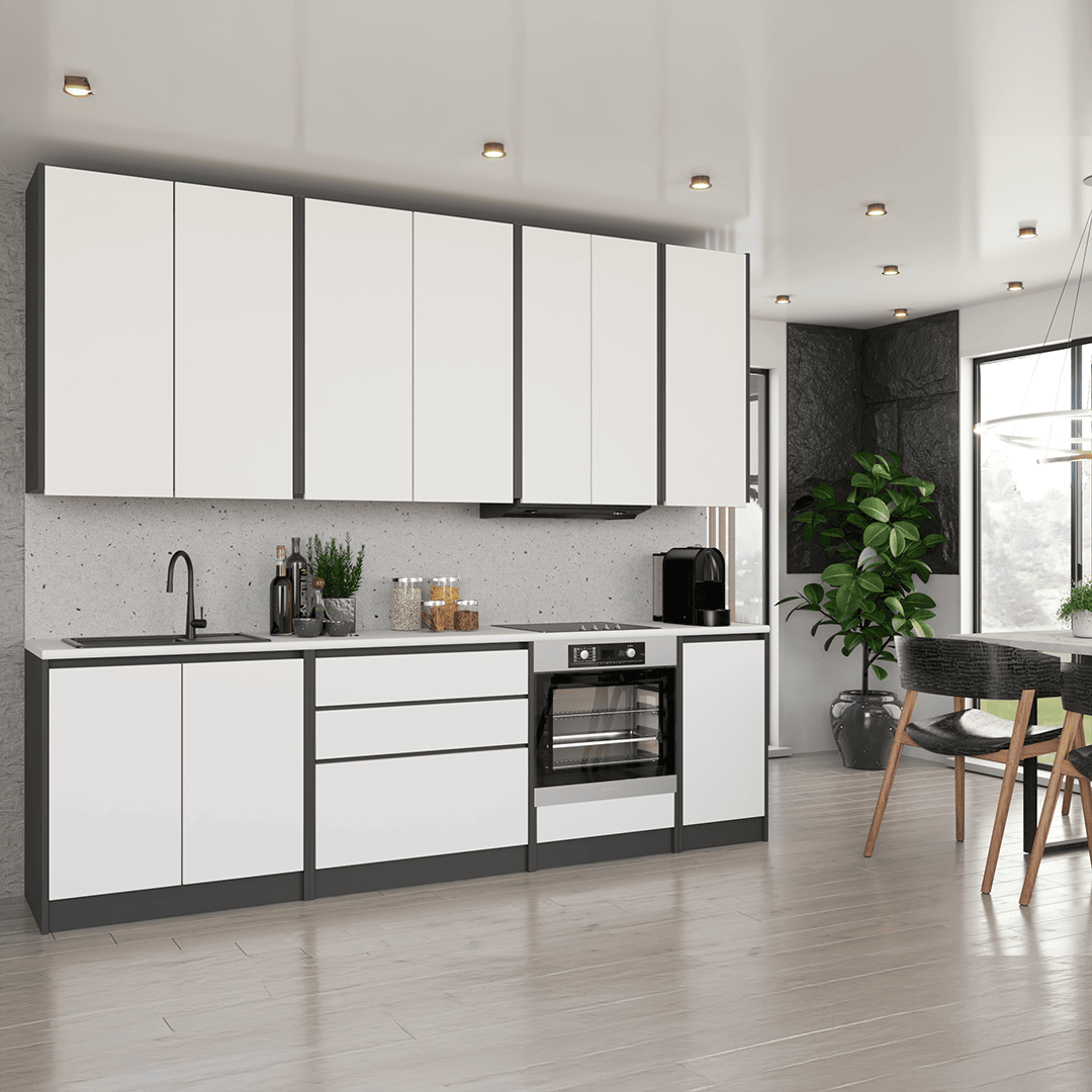 Zestaw Mebli Kuchennych Bezuchwytowy 260 cm Zabudowa Piekarnika