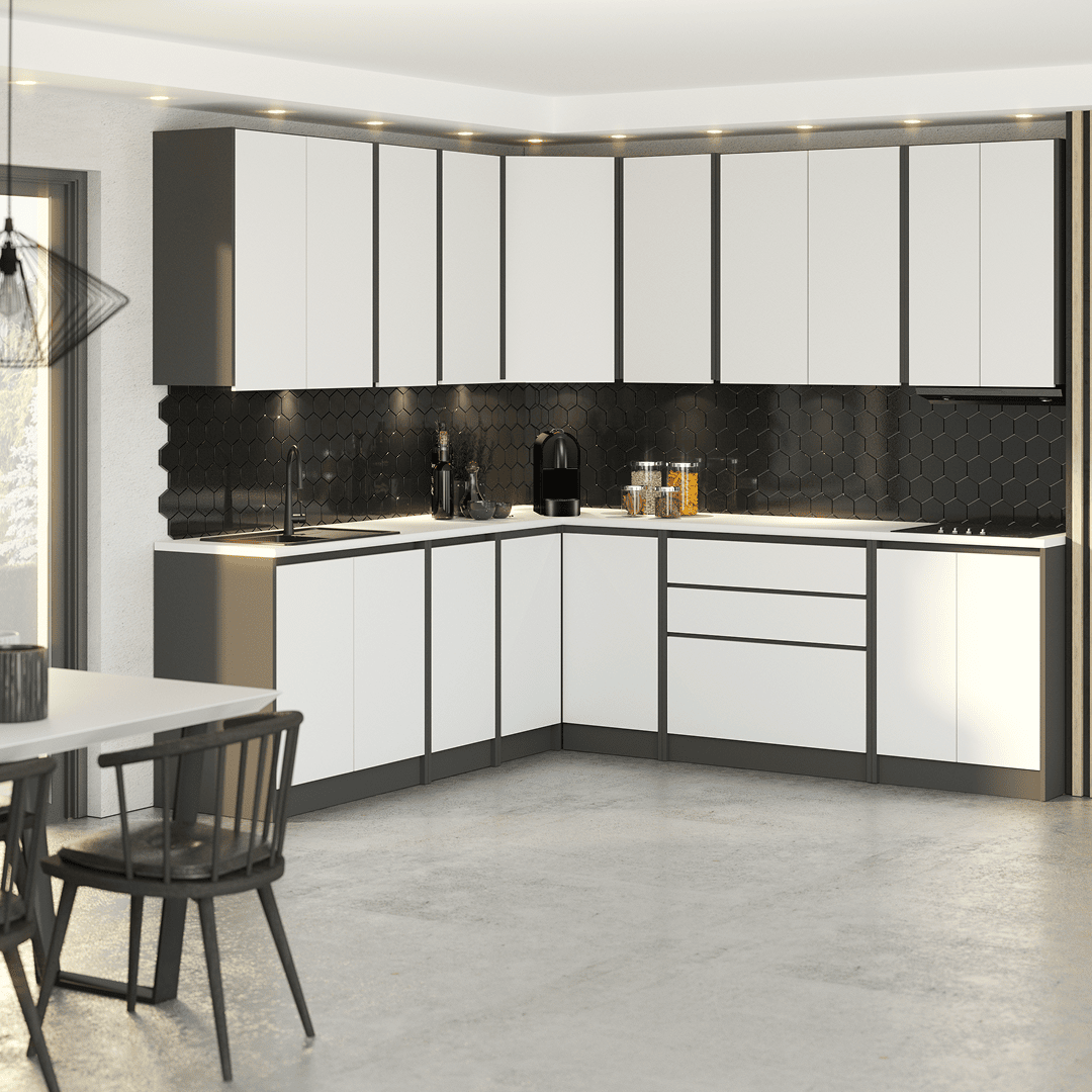 Zestaw Mebli Kuchennych Narożny Bezuchwytowy Z Zabudową Do Piekarnika