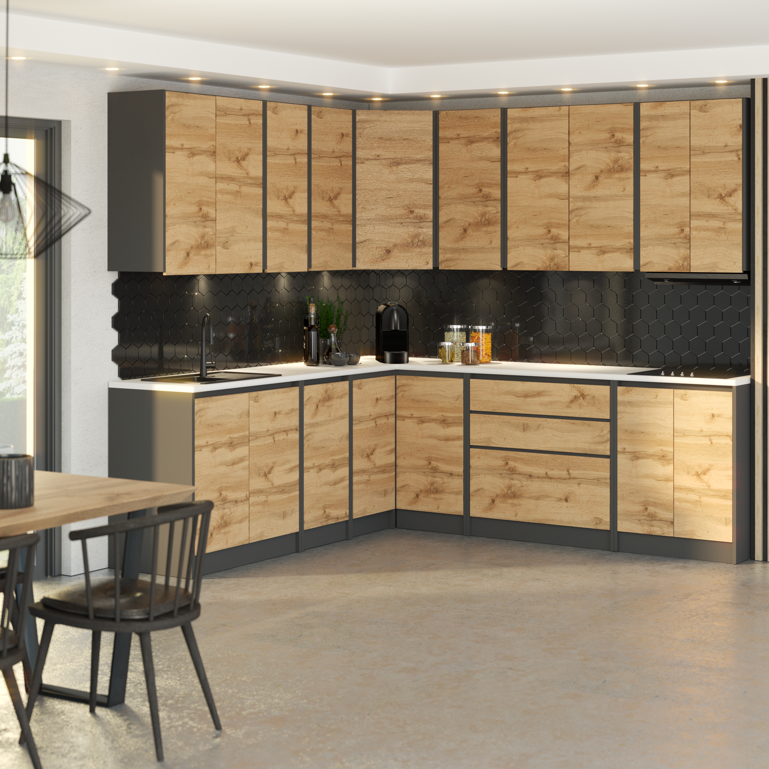 Zestaw Mebli Kuchennych Narożny Bezuchwytowy